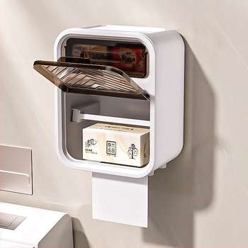 Cutie montată pe perete pentru hârtie igienică și suport pentru prosoape, din plastic, fără găuri, rezistent la apă, stil modern minimalist