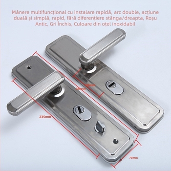 Mâner de ușă JT-002, corp din fier, mecanism de încuire cu nucleu, destinat ușilor antifurt, ne-standard și din oțel inoxidabil, stil modern minimalist, personalizare disponibilă