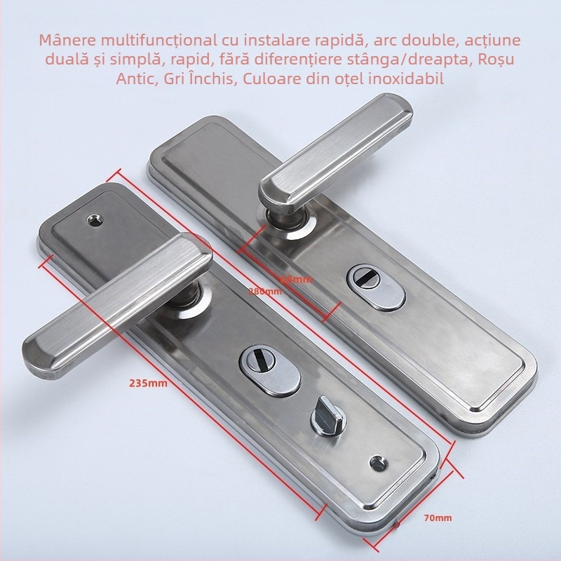 Mâner de ușă JT-002, corp din fier, mecanism de încuire cu nucleu, destinat ușilor antifurt, ne-standard și din oțel inoxidabil, stil modern minimalist, personalizare disponibilă