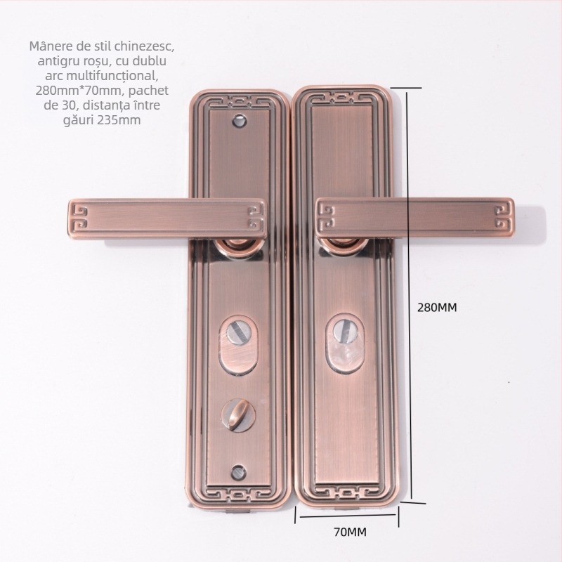 Mâner de ușă JT-002, corp din fier, mecanism de încuire cu nucleu, destinat ușilor antifurt, ne-standard și din oțel inoxidabil, stil modern minimalist, personalizare disponibilă