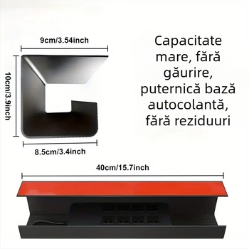 Organizator cabluri sub birou, PVC, model mare, montare plug-in, fără găuri, cod 041