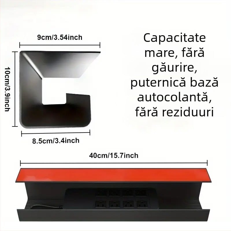 Organizator cabluri sub birou, PVC, model mare, montare plug-in, fără găuri, cod 041