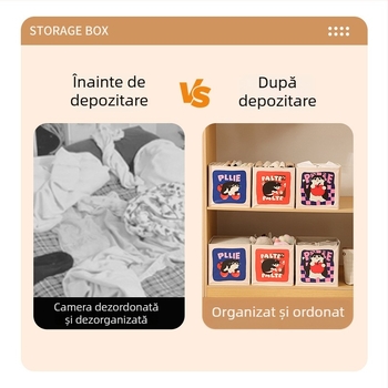 Cutie de depozitare din textile, tip sertar, pliabilă, capacitate 35 L, model cu imprimeu desen animat, stil modern minimalist