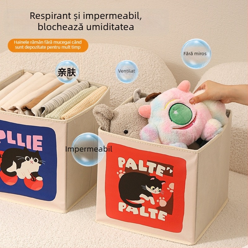 Cutie de depozitare din textile, tip sertar, pliabilă, capacitate 35 L, model cu imprimeu desen animat, stil modern minimalist