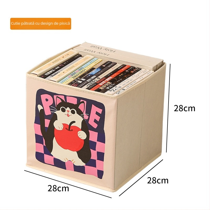 Cutie de depozitare din textile, tip sertar, pliabilă, capacitate 35 L, model cu imprimeu desen animat, stil modern minimalist