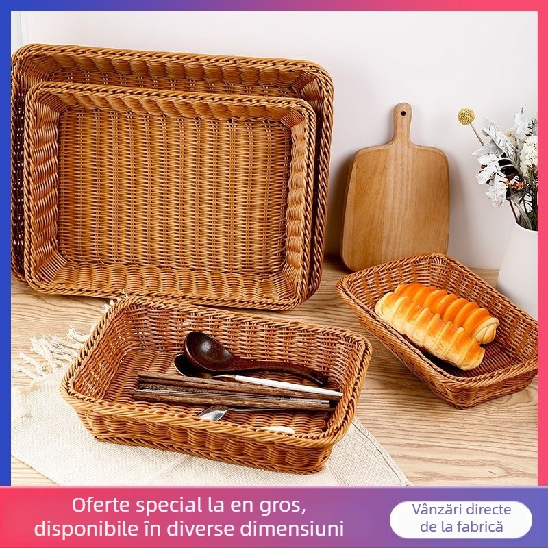 Coș de depozitare din plastic, dreptunghiular, pentru pâine, fructe și legume, stil retro, set 50