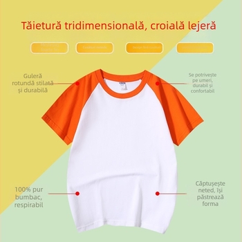 Tricou din bumbac pentru copii, cu mâneci raglan, guler rotund, logo imprimat
