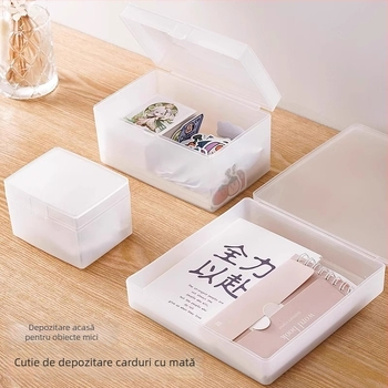 Cutie de stocare a cardurilor — Cutie transparentă de birou cu capac pentru obiecte mici, 1 L, plastic PP, organizare pe masă, stil japonez