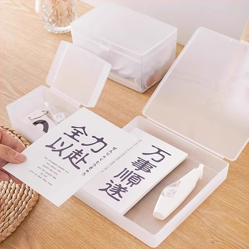 Cutie de stocare a cardurilor — Cutie transparentă de birou cu capac pentru obiecte mici, 1 L, plastic PP, organizare pe masă, stil japonez