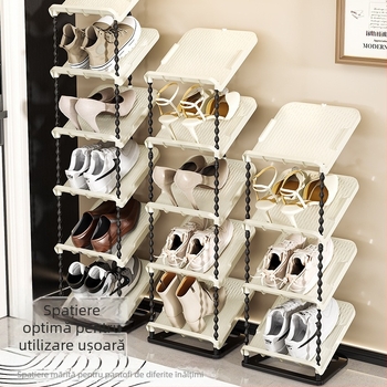 Raft pentru pantofi înclinat, 6 niveluri, material PP, stil modern minimalist, montaj pe podea, potrivit pentru adidași, cizme și tocuri înalte