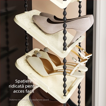 Raft pentru pantofi înclinat, 6 niveluri, material PP, stil modern minimalist, montaj pe podea, potrivit pentru adidași, cizme și tocuri înalte