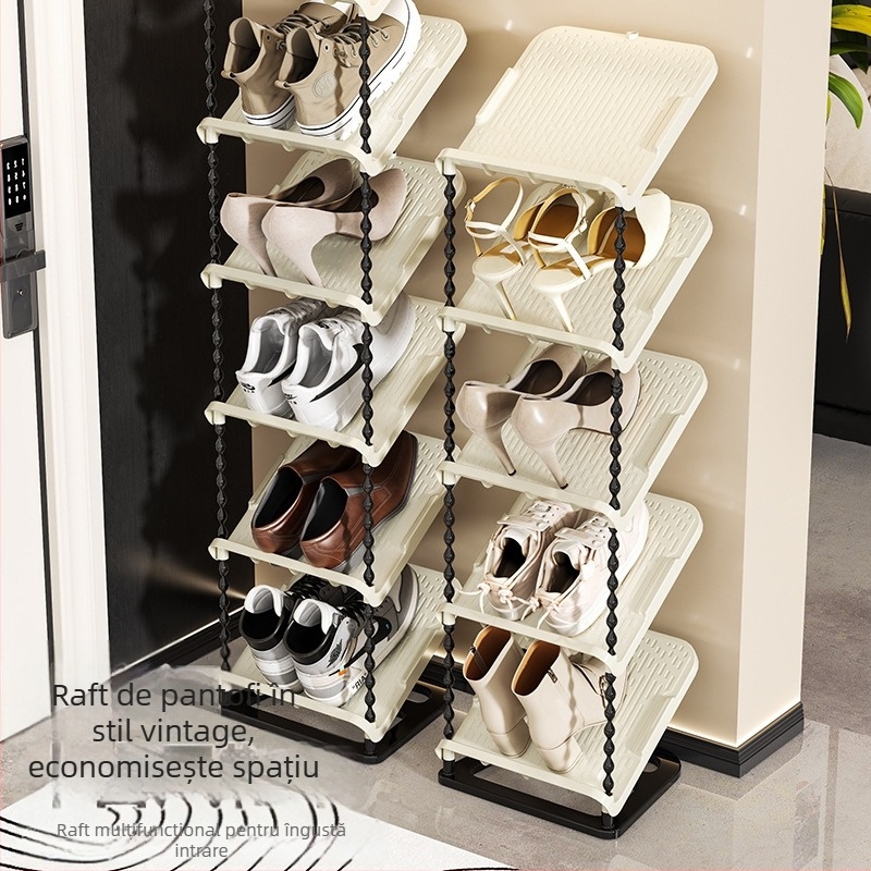 Raft pentru pantofi înclinat, 6 niveluri, material PP, stil modern minimalist, montaj pe podea, potrivit pentru adidași, cizme și tocuri înalte