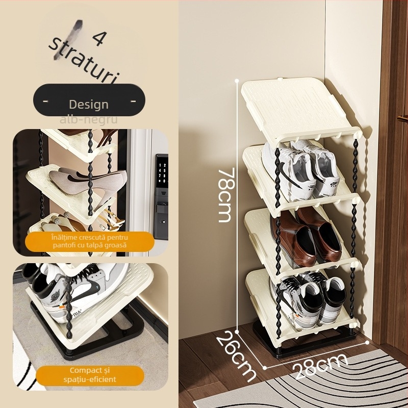 Raft pentru pantofi înclinat, 6 niveluri, material PP, stil modern minimalist, montaj pe podea, potrivit pentru adidași, cizme și tocuri înalte