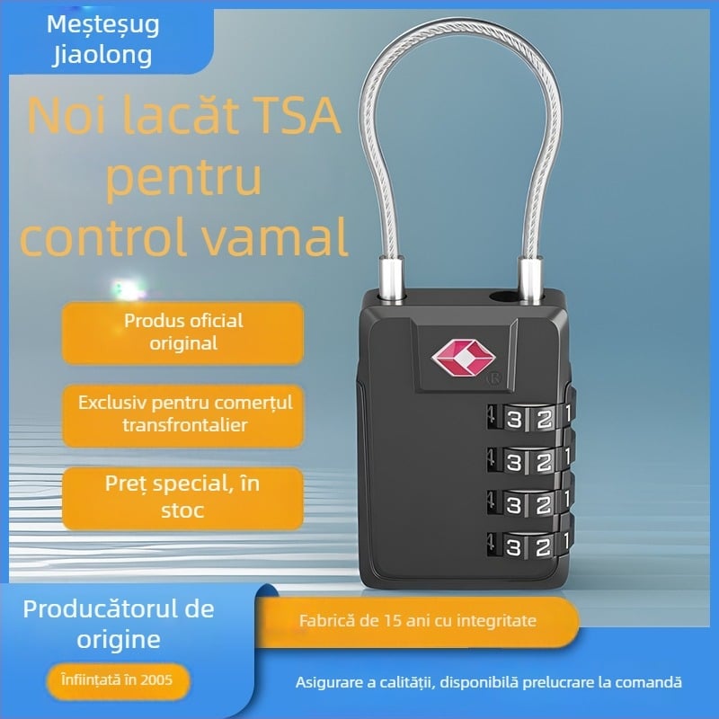 Încuietoare TSA pentru bagaje cu parolă - JLGY, aliaj de zinc, model TSA customs lock, grosime tijă 3 mm, distanță tijă 15 mm