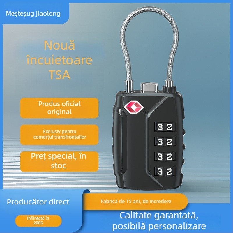Încuietoare TSA pentru bagaje cu parolă - JLGY, aliaj de zinc, model TSA customs lock, grosime tijă 3 mm, distanță tijă 15 mm