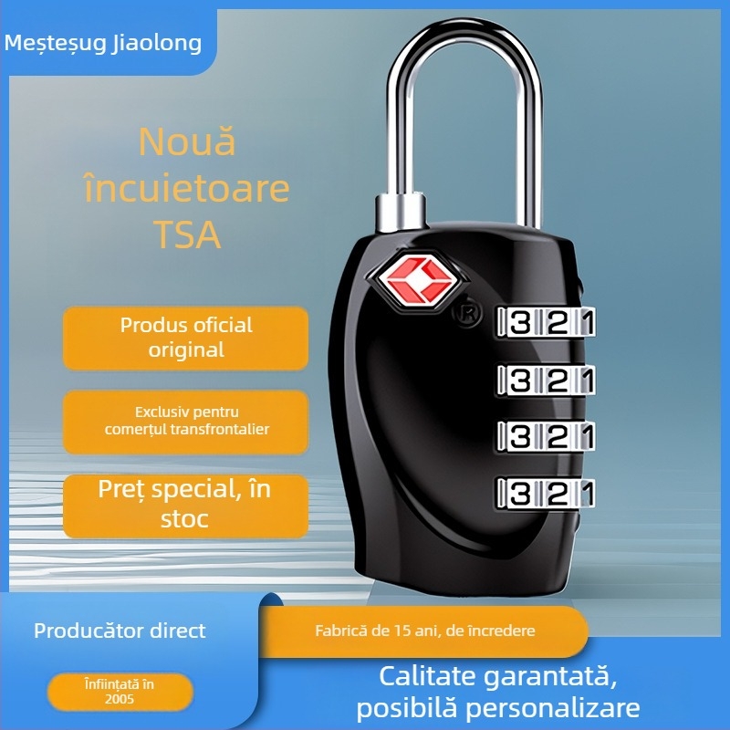 Încuietoare TSA pentru bagaje cu parolă - JLGY, aliaj de zinc, model TSA customs lock, grosime tijă 3 mm, distanță tijă 15 mm