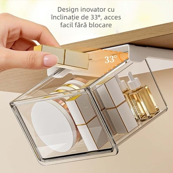 Organizator de sertar sub oglindă, PET transparent pentru cosmetice, discuri demachiante și bețișoare pentru buze, capacitate 1 L