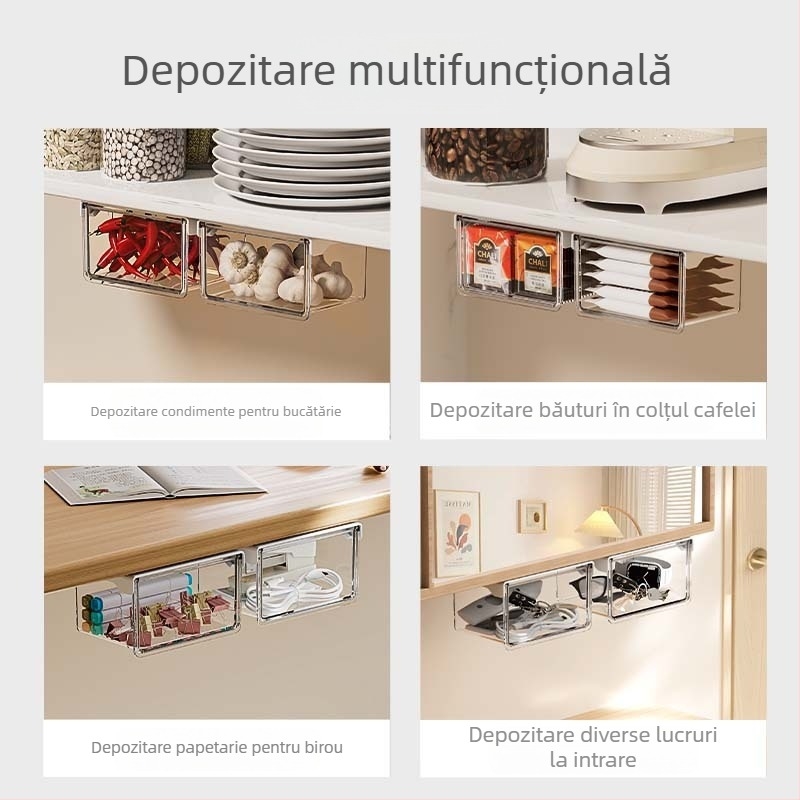 Organizator de sertar sub oglindă, PET transparent pentru cosmetice, discuri demachiante și bețișoare pentru buze, capacitate 1 L