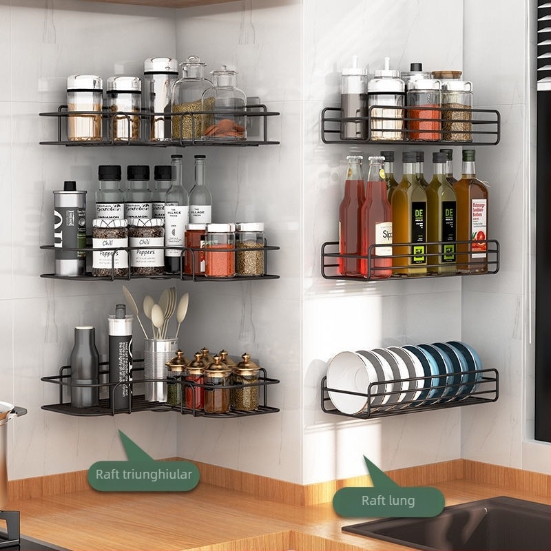 Raft de colț montat pe perete din oțel cu carbon, montaj fără găuri, 1 nivel, stil modern simplu; pliabil și portabil; potrivit pentru bucătărie, birou, dormitor, baie, sufragerie.