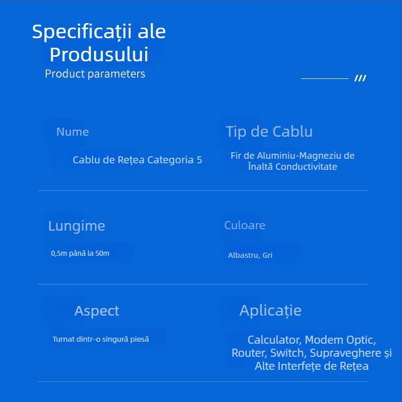 Cablu Cat5 Ethernet, interior/exterior, conector RJ-45, perechi răsucite, conductor din aluminiu-magneziu, pentru calculatoare și switch-uri