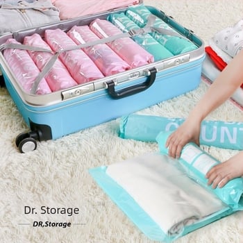 Set de 6 saci de stocare Roll-Up pentru comprimare cu vacuum — material PA + PE, impermeabil