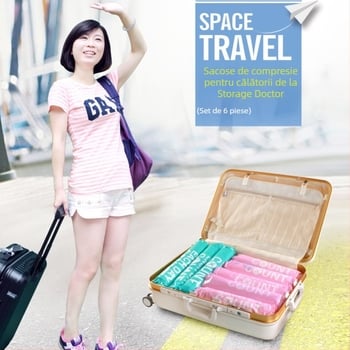 Set de 6 saci de stocare Roll-Up pentru comprimare cu vacuum — material PA + PE, impermeabil