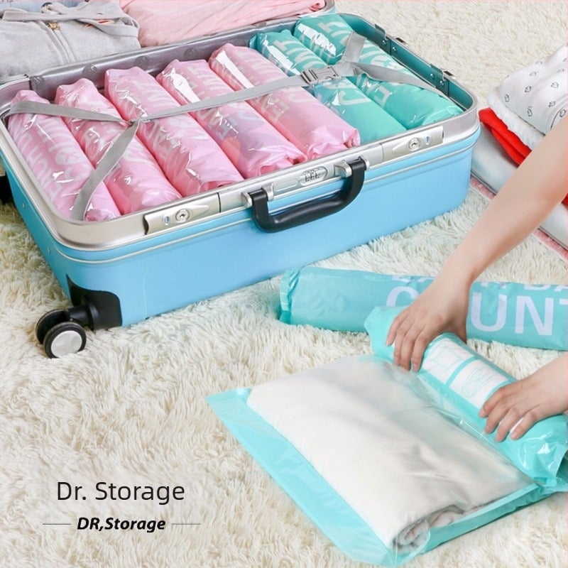 Set de 6 saci de stocare Roll-Up pentru comprimare cu vacuum — material PA + PE, impermeabil