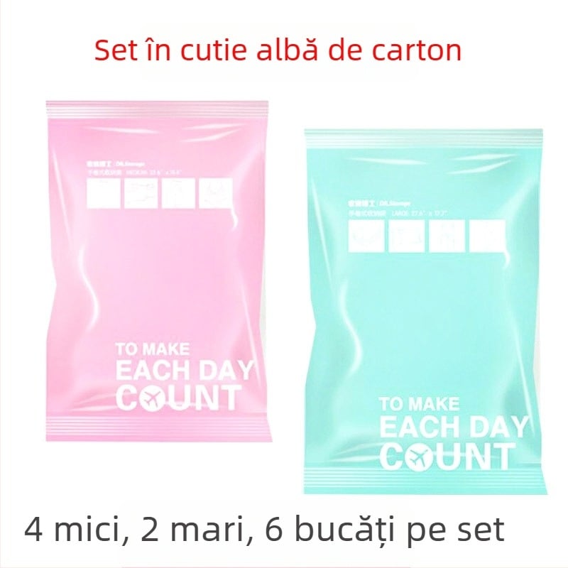 Set de 6 saci de stocare Roll-Up pentru comprimare cu vacuum — material PA + PE, impermeabil