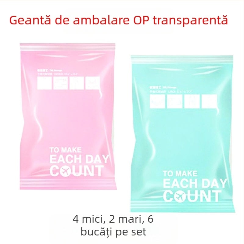 Set de 6 saci de stocare Roll-Up pentru comprimare cu vacuum — material PA + PE, impermeabil