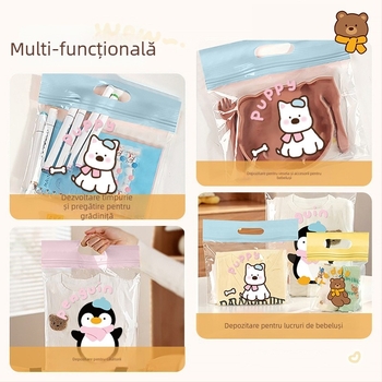 Pungi de depozitare pentru călătorii cu închidere etanșă, PE material, formă cubică, pentru depozitarea lenjeriei, stil Cartoon Cute