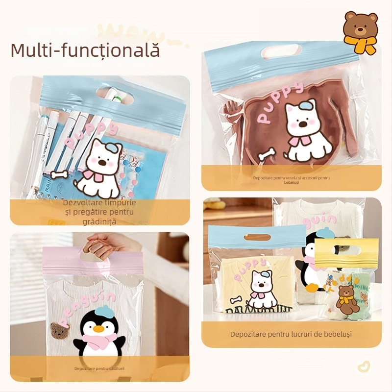 Pungi de depozitare pentru călătorii cu închidere etanșă, PE material, formă cubică, pentru depozitarea lenjeriei, stil Cartoon Cute