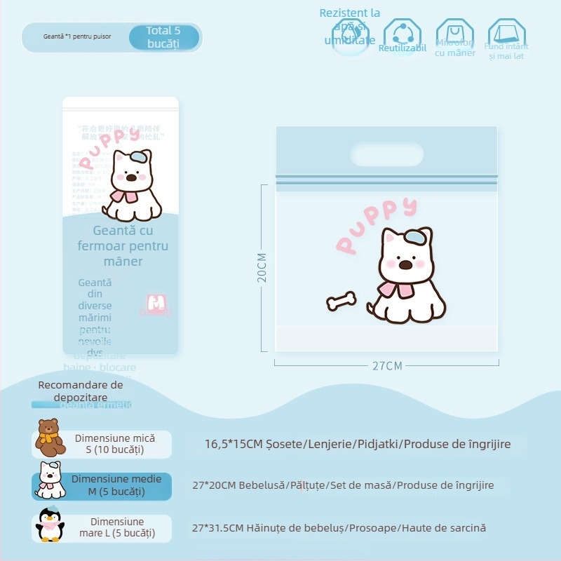 Pungi de depozitare pentru călătorii cu închidere etanșă, PE material, formă cubică, pentru depozitarea lenjeriei, stil Cartoon Cute