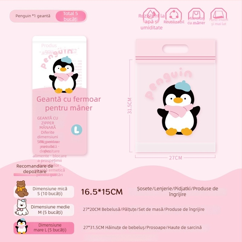 Pungi de depozitare pentru călătorii cu închidere etanșă, PE material, formă cubică, pentru depozitarea lenjeriei, stil Cartoon Cute