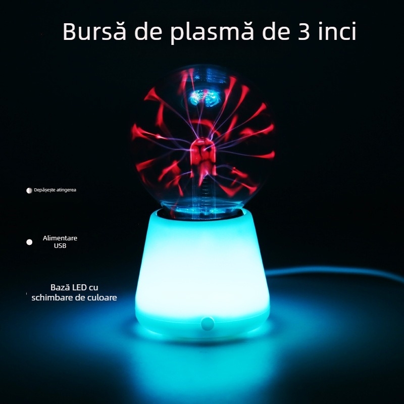 Lampă de noapte USB Ion Ball, abajur din sticlă, tensiune ≤36V, întrerupător cu buton, alimentare la priză, iluminare ambientală
