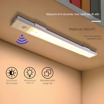 Lampă LED pentru dulap ultra-subțire cu senzor de mișcare – baterie încorporată, reîncărcabilă, 36V maxim, design 3D geometric