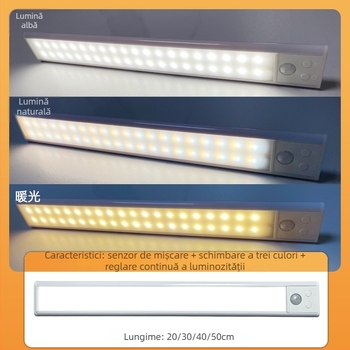 Lampă LED pentru dulap ultra-subțire cu senzor de mișcare – baterie încorporată, reîncărcabilă, 36V maxim, design 3D geometric