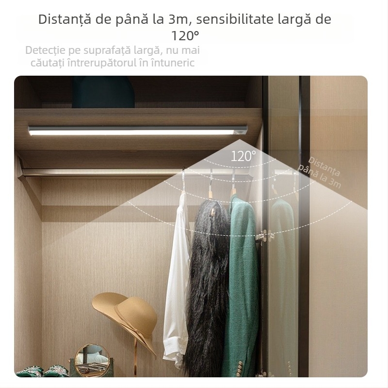 Lampă LED pentru dulap ultra-subțire cu senzor de mișcare – baterie încorporată, reîncărcabilă, 36V maxim, design 3D geometric