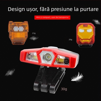 Lampă frontală cu clips pentru pălărie, senzor IR, USB reîncărcabil, LED 5W, baterie 8400mAh, rotație 360°