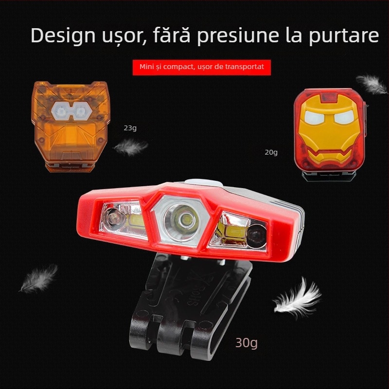 Lampă frontală cu clips pentru pălărie, senzor IR, USB reîncărcabil, LED 5W, baterie 8400mAh, rotație 360°