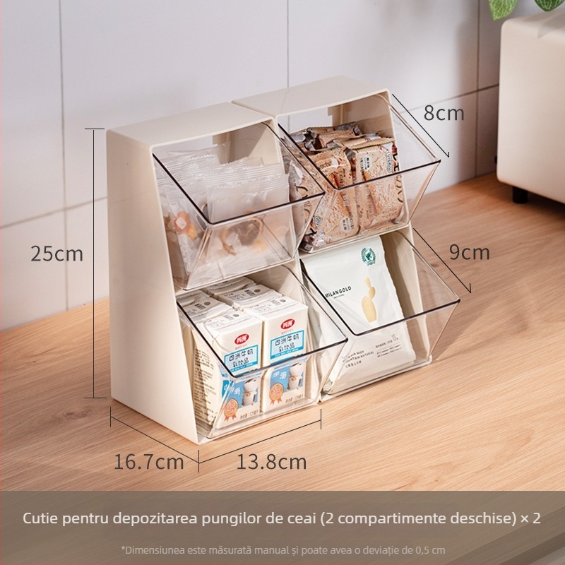 Cutie de depozitare pentru birou – ABS plastic, 12 L, capac anti-praf cu capac rabatabil, pentru pliculete de ceai, capsule de cafea și gustări