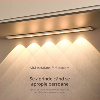 Bandă LED subțire cu senzor de mișcare, încărcabilă și autoadezivă pentru dulapuri și garderobe, control inteligent, baterie încorporată