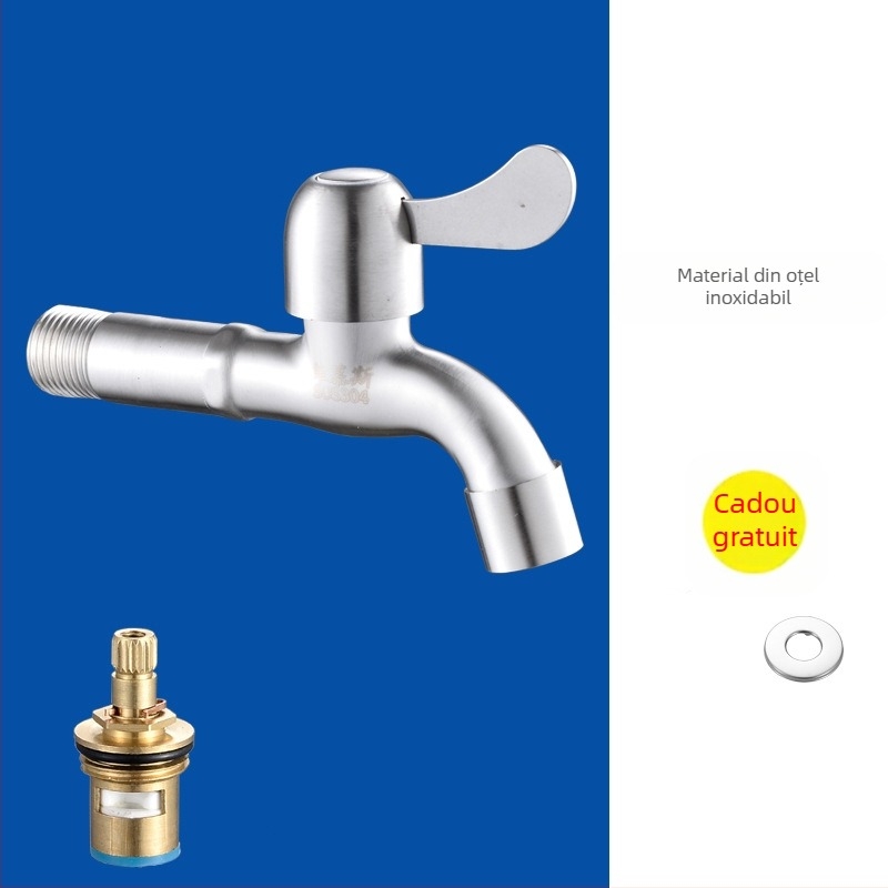 Robinet de perete pentru mașina de spălat și chiuvetă, oțel inox 304, model V5004, montaj pe perete, o singură manetă, presiune nominală 0.8–1.2 MPa