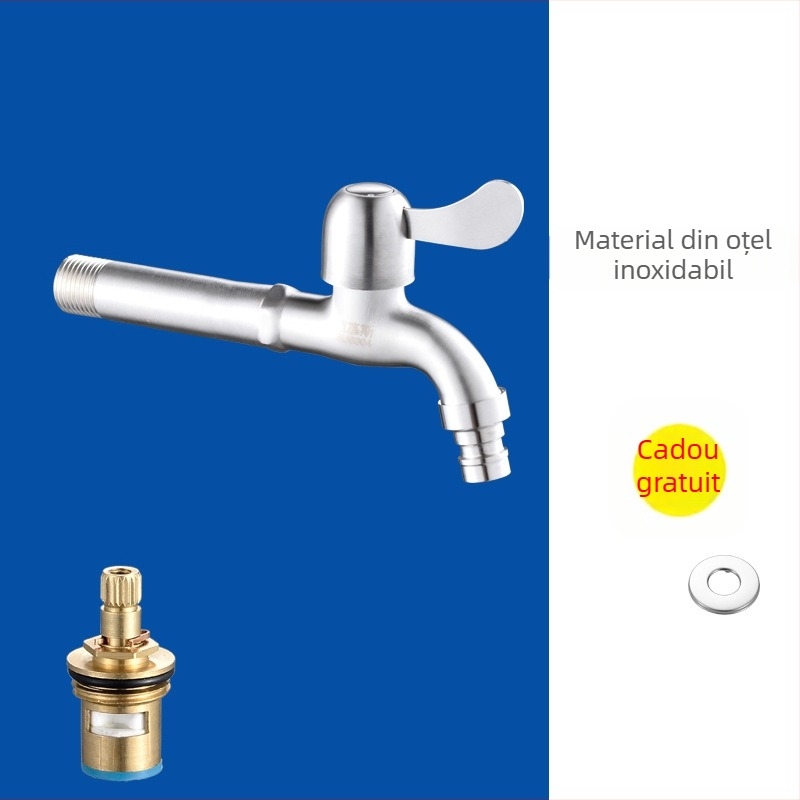 Robinet de perete pentru mașina de spălat și chiuvetă, oțel inox 304, model V5004, montaj pe perete, o singură manetă, presiune nominală 0.8–1.2 MPa