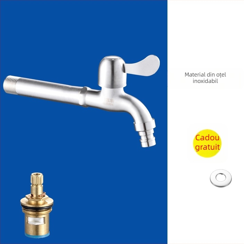 Robinet de perete pentru mașina de spălat și chiuvetă, oțel inox 304, model V5004, montaj pe perete, o singură manetă, presiune nominală 0.8–1.2 MPa