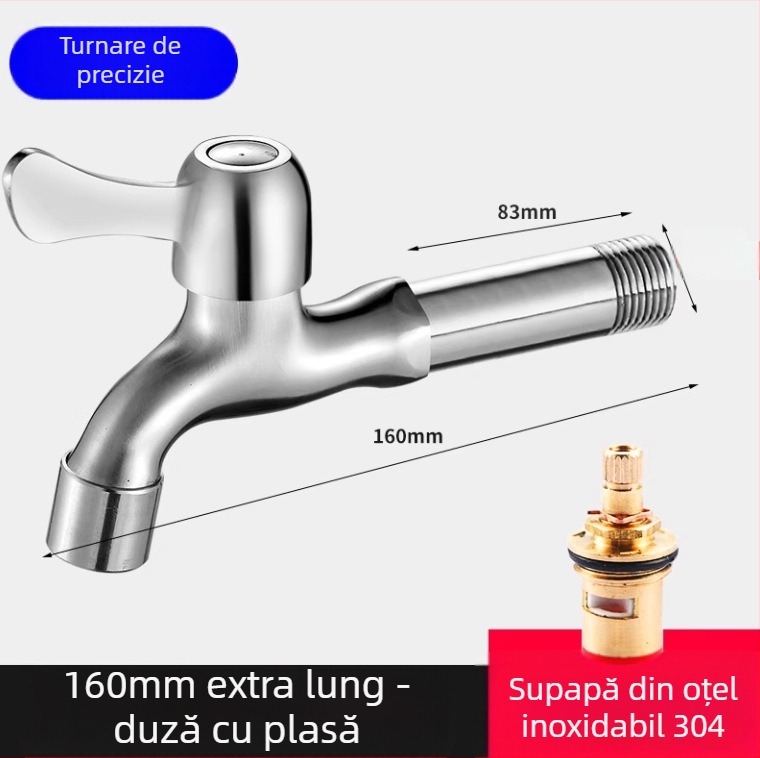 Robinet pentru mașina de spălat din oțel inoxidabil 304, montaj în perete, deschidere rapidă, robinet cu disc ceramic, diametrul șeii 20 mm