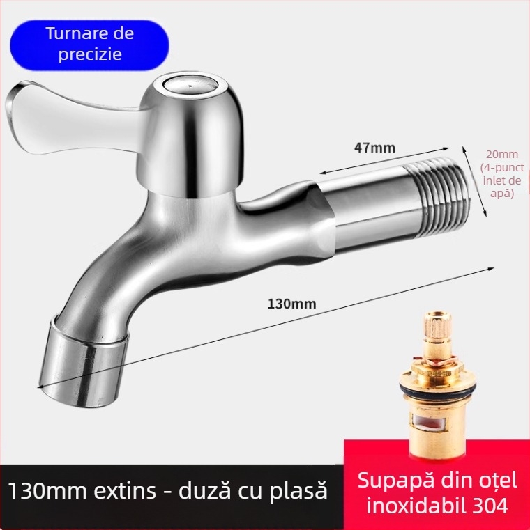 Robinet pentru mașina de spălat din oțel inoxidabil 304, montaj în perete, deschidere rapidă, robinet cu disc ceramic, diametrul șeii 20 mm