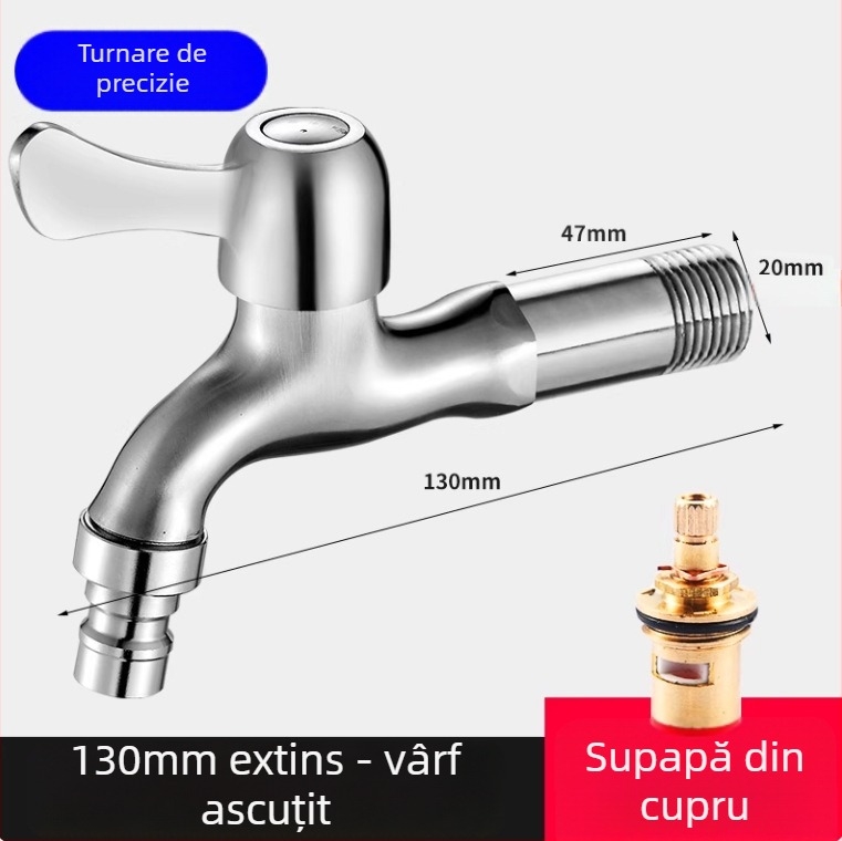 Robinet pentru mașina de spălat din oțel inoxidabil 304, montaj în perete, deschidere rapidă, robinet cu disc ceramic, diametrul șeii 20 mm