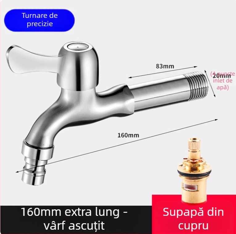 Robinet pentru mașina de spălat din oțel inoxidabil 304, montaj în perete, deschidere rapidă, robinet cu disc ceramic, diametrul șeii 20 mm