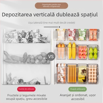 Recipient pentru ouă pentru uşa laterală a frigiderului, păstrare proaspătă pentru fructe și legume, PET material, organizator bucătărie