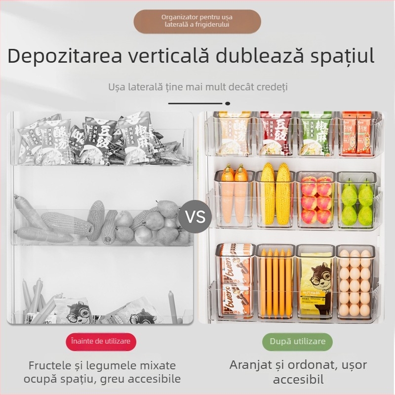 Recipient pentru ouă pentru uşa laterală a frigiderului, păstrare proaspătă pentru fructe și legume, PET material, organizator bucătărie